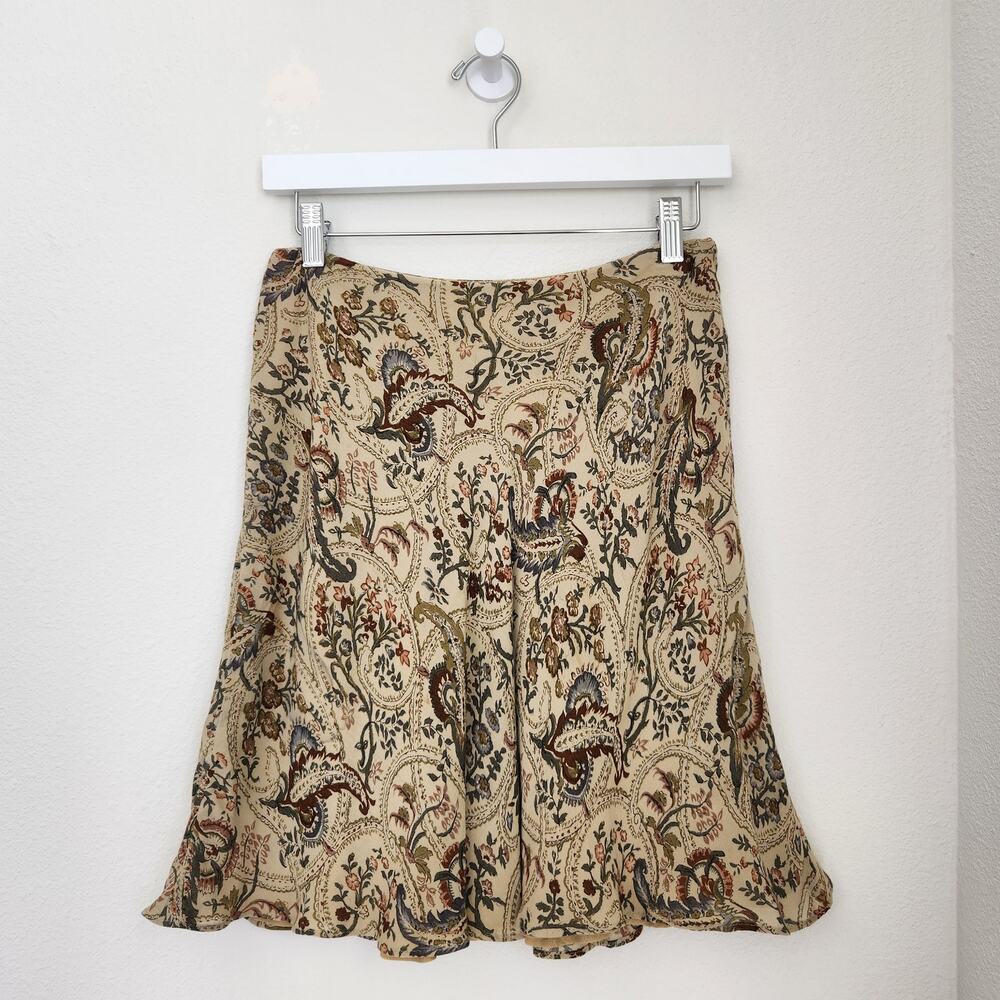 Vintage Banana Republic Beige Floral Tapestry Circle Skirt Mini 90s Boho M